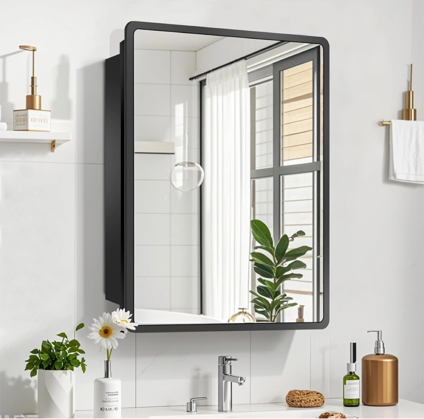 Black Framed Bathroom Mirror - 20x28 inches