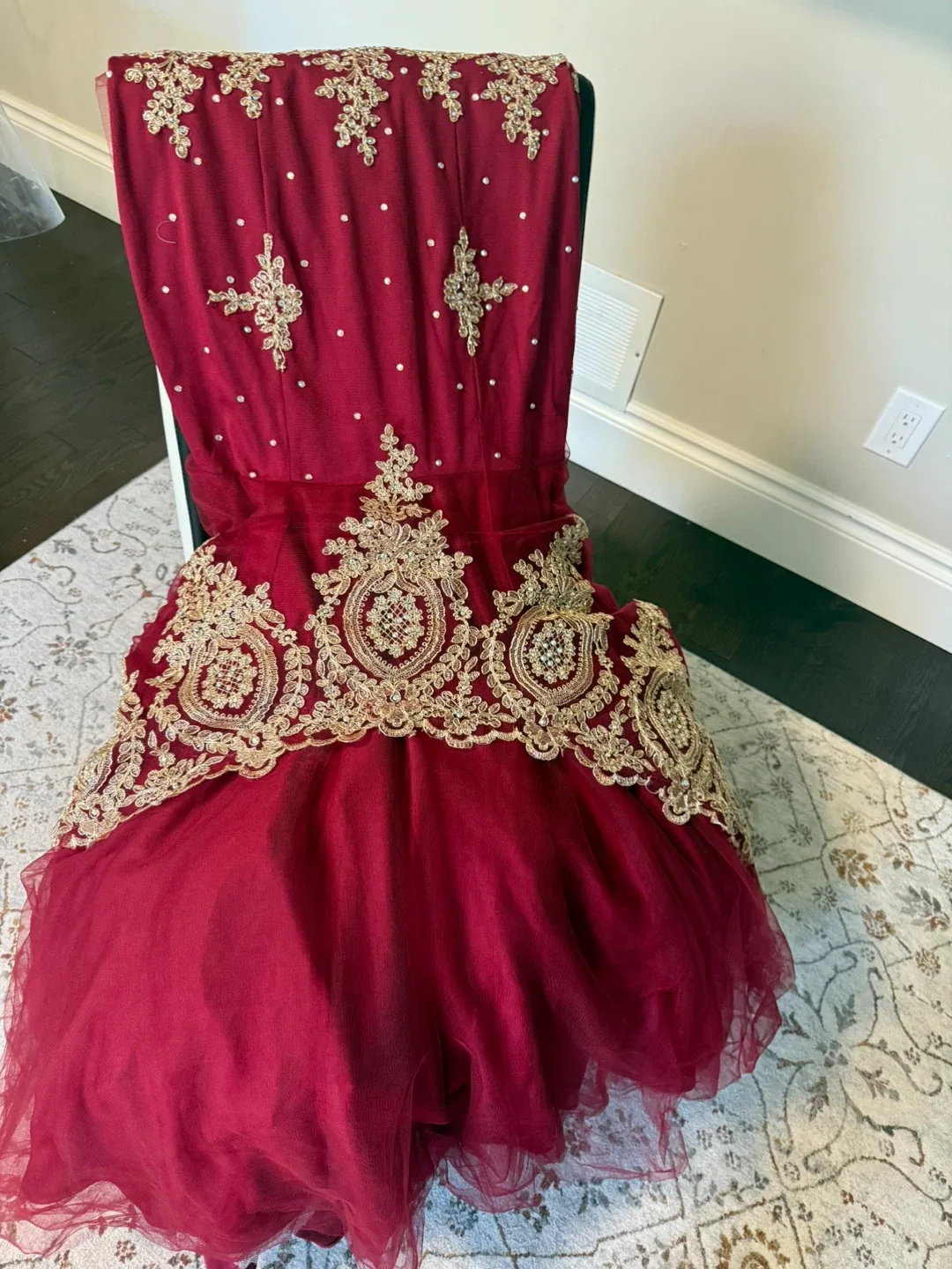 Maroon & Gold Embellished Dress image indicator(3)