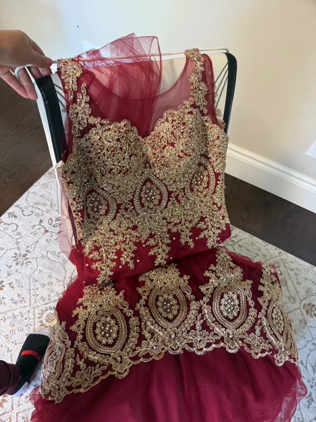 Maroon & Gold Embellished Dress image indicator(4)