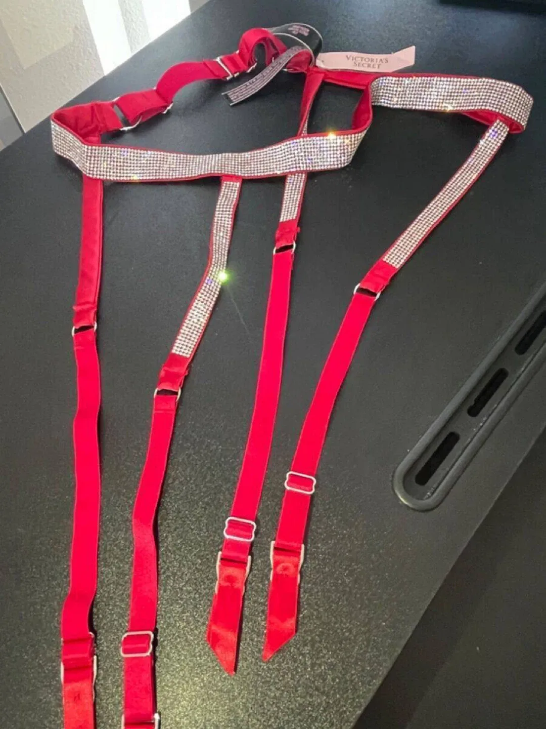 Victoria's Secret Red Rhinestone Garter Belt thumbnail