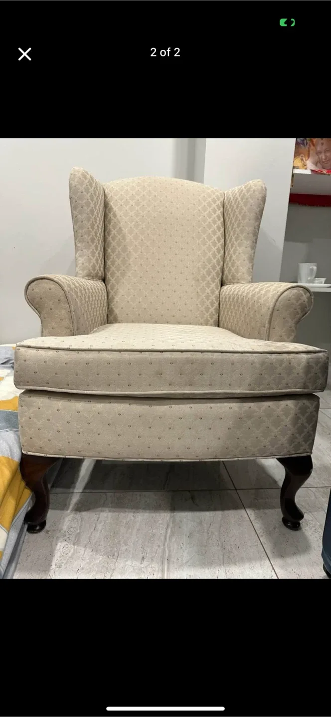 Wingback Armchair - Beige Patterned Fabric