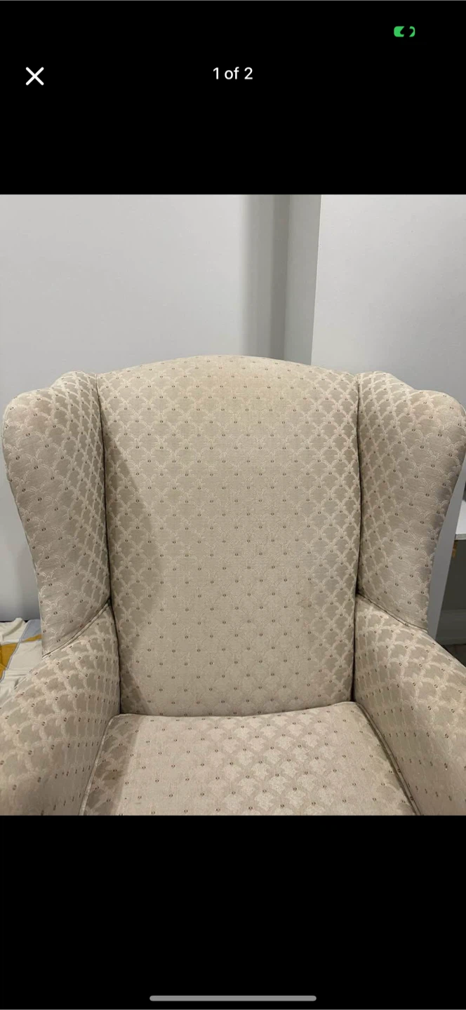 Wingback Armchair - Beige Patterned Fabric - photo 2