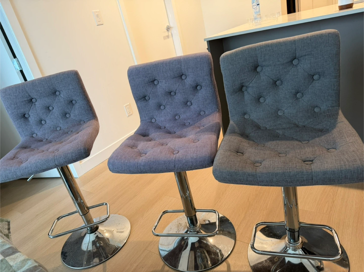 Set of 3 Grey Bar Stools