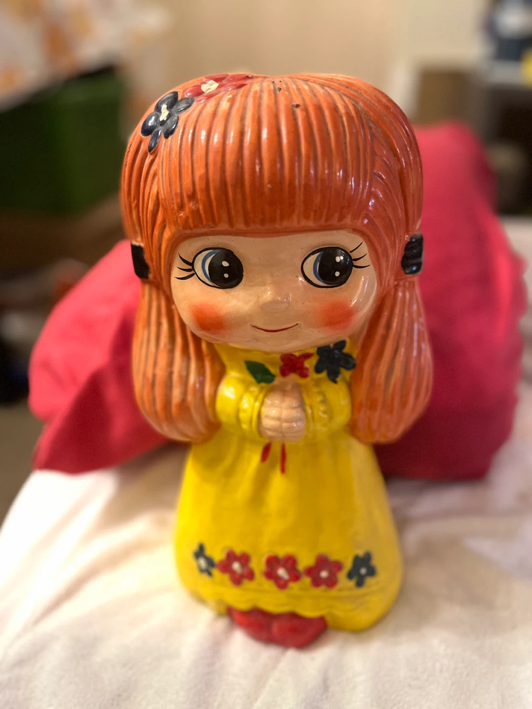 Vintage Ceramic Girl Figurine Coin Bank