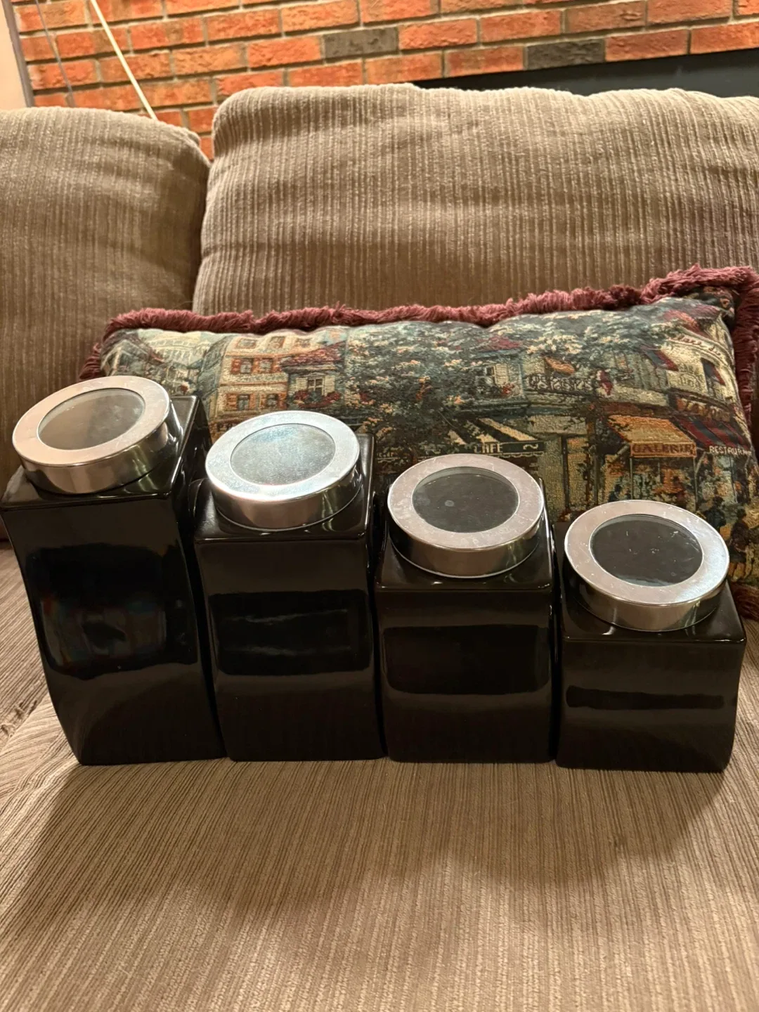 Set of 4 Black Kitchen Canisters