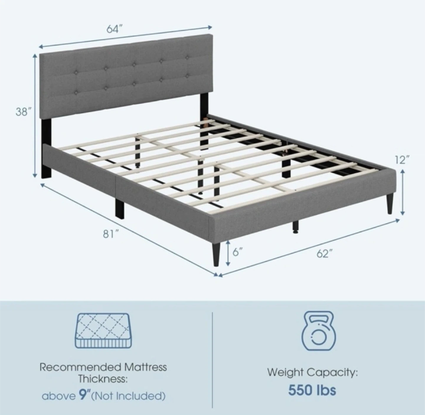 Upholstered Queen Bedframe + Floral Quilted Bedspread - photo 4