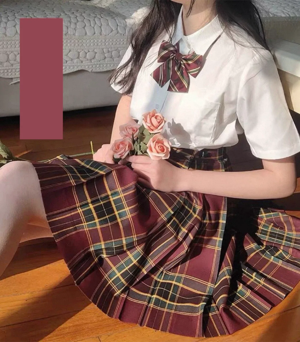 BRAND NEW 🥕 School Uniform Set (Plaid Skirt, Shirt, Bow & Tie) thumbnail