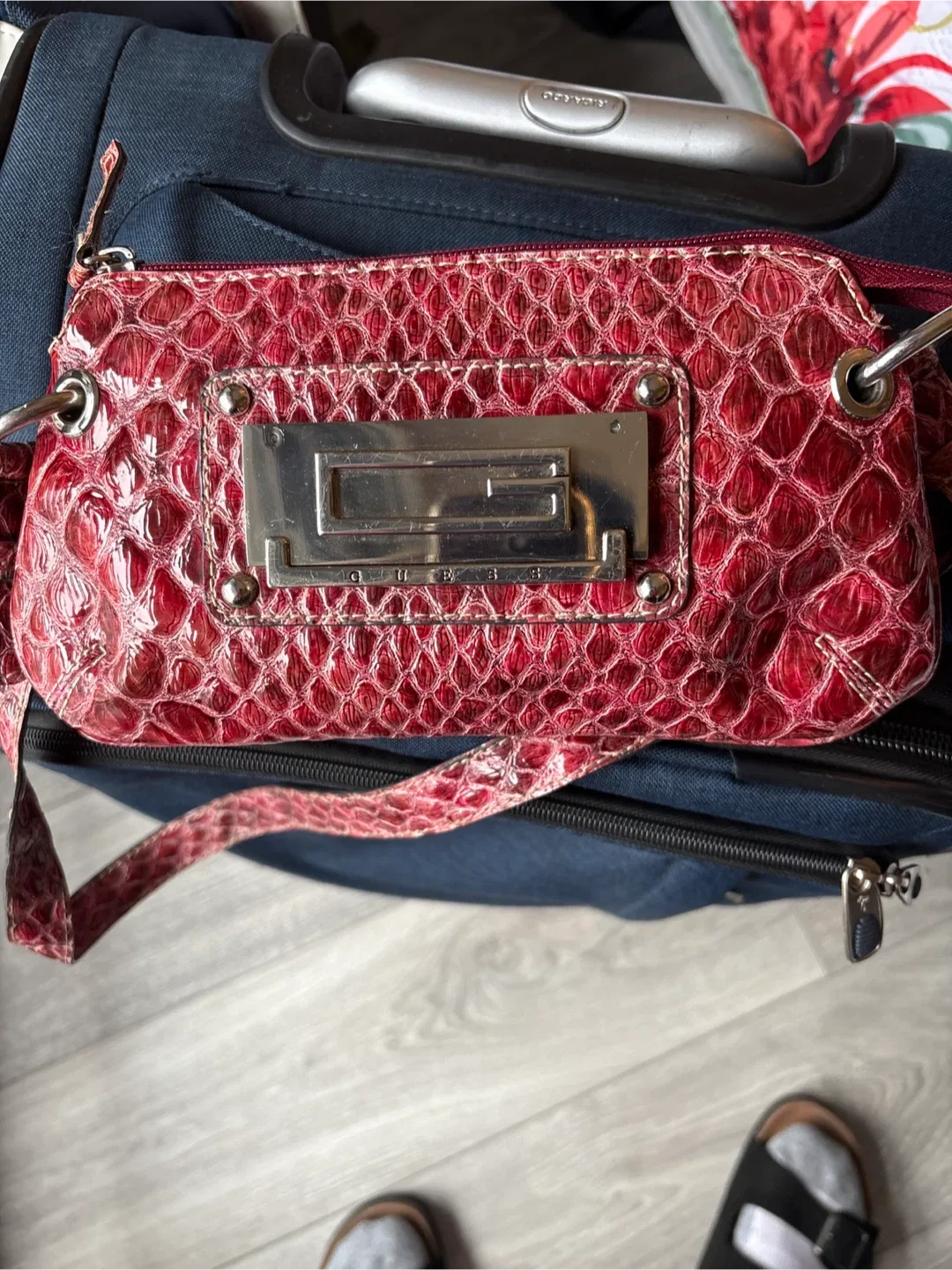 Guess Snakeskin Print Shoulder Bag