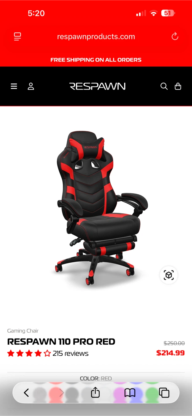 Respawn 110 Pro Red Gaming Chair