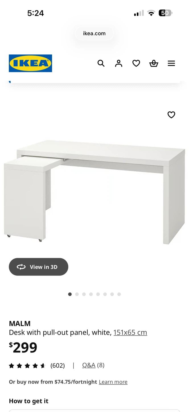 IKEA Malm Desk with Pull-out Panel - White