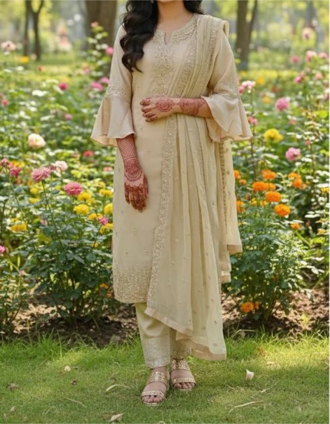 Women's Beige Salwar Kameez Suit