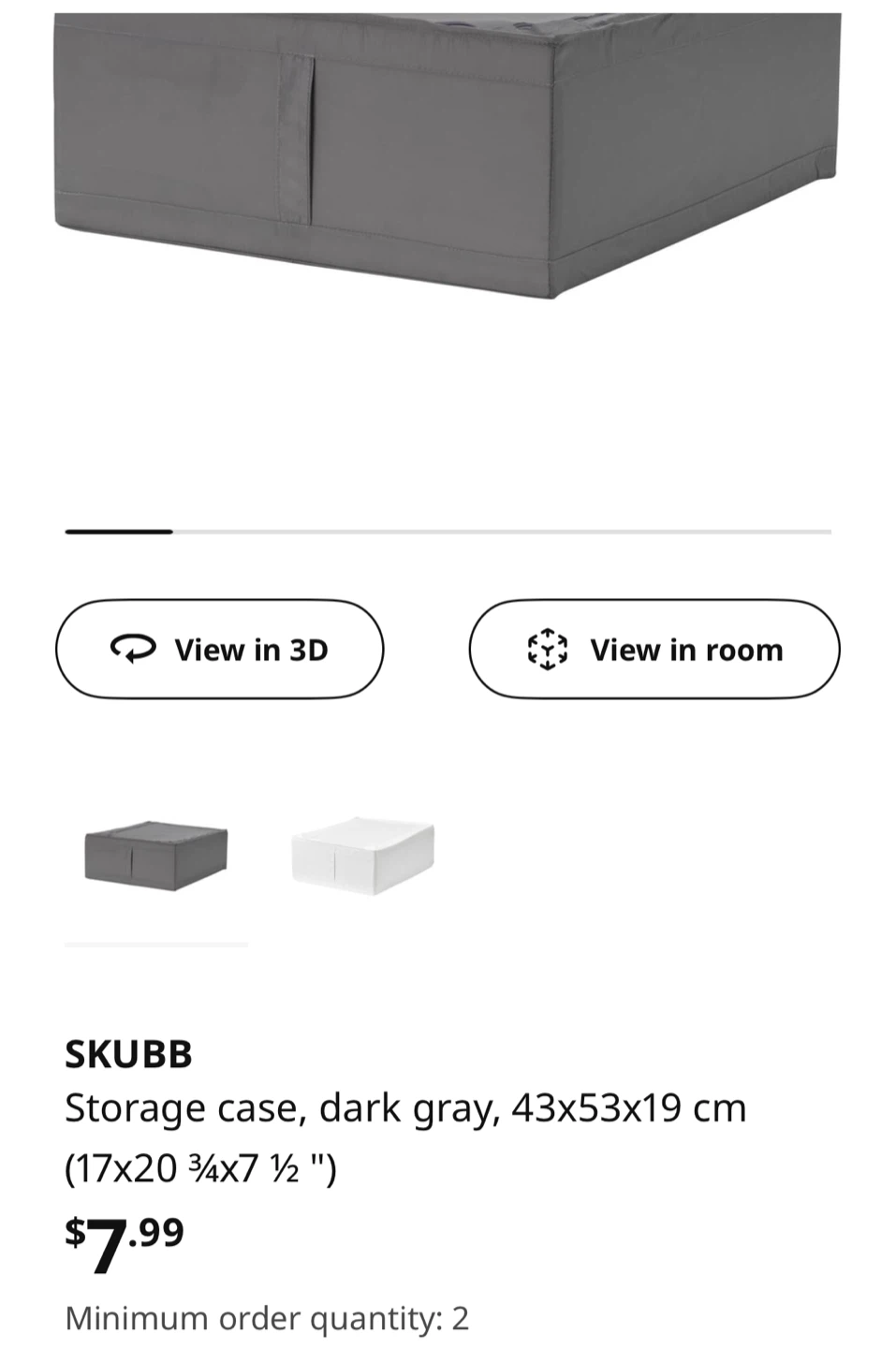 IKEA SKUBB Dark Gray Storage Case - 43x53x19 cm