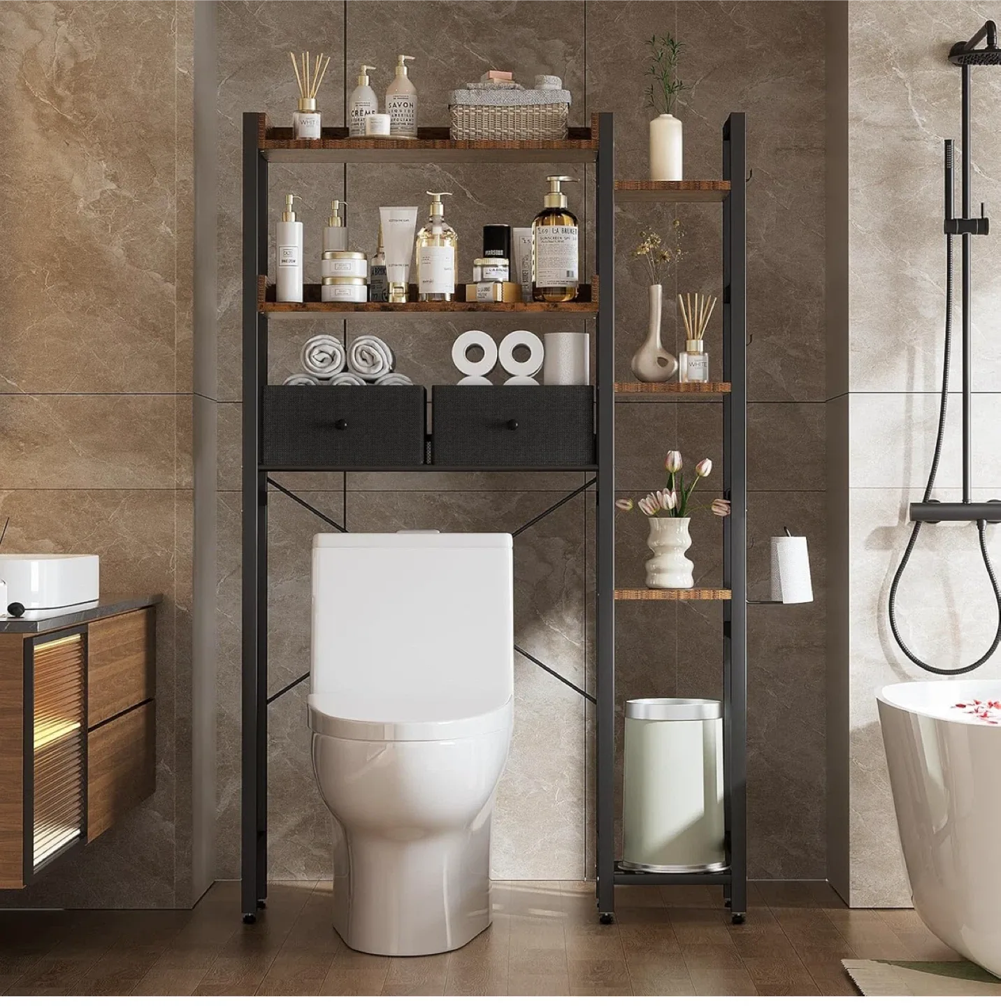 LUXSPIRE Over-the-Toilet Storage Shelf - Brown image indicator(6)