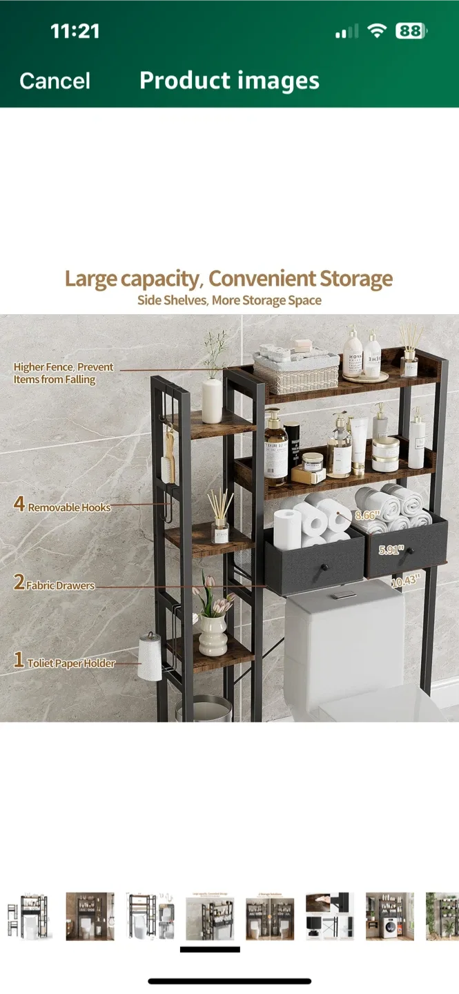 LUXSPIRE Over-the-Toilet Storage Shelf - Brown image indicator(9)