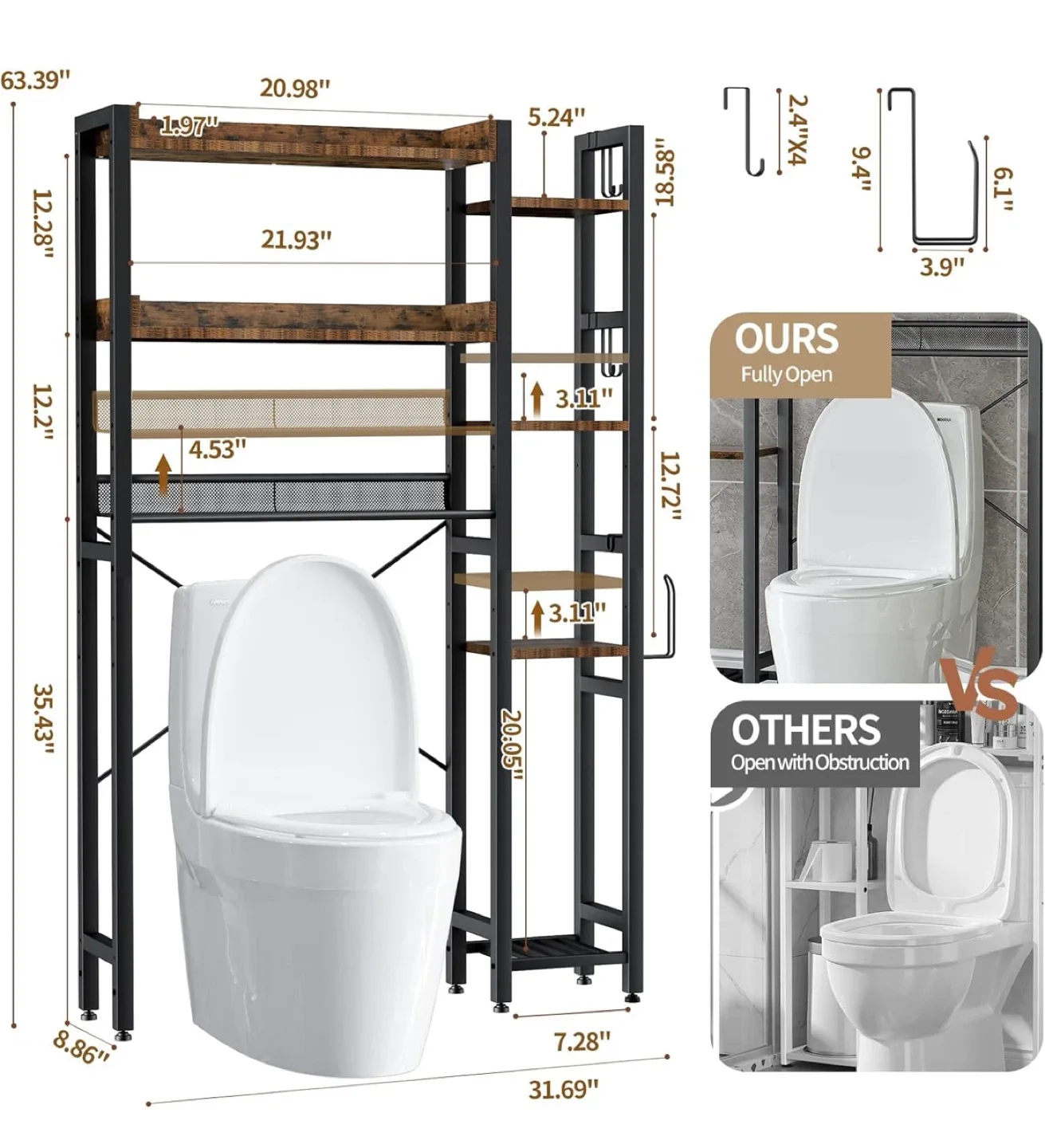 LUXSPIRE Over-the-Toilet Storage Shelf - Brown image indicator(10)