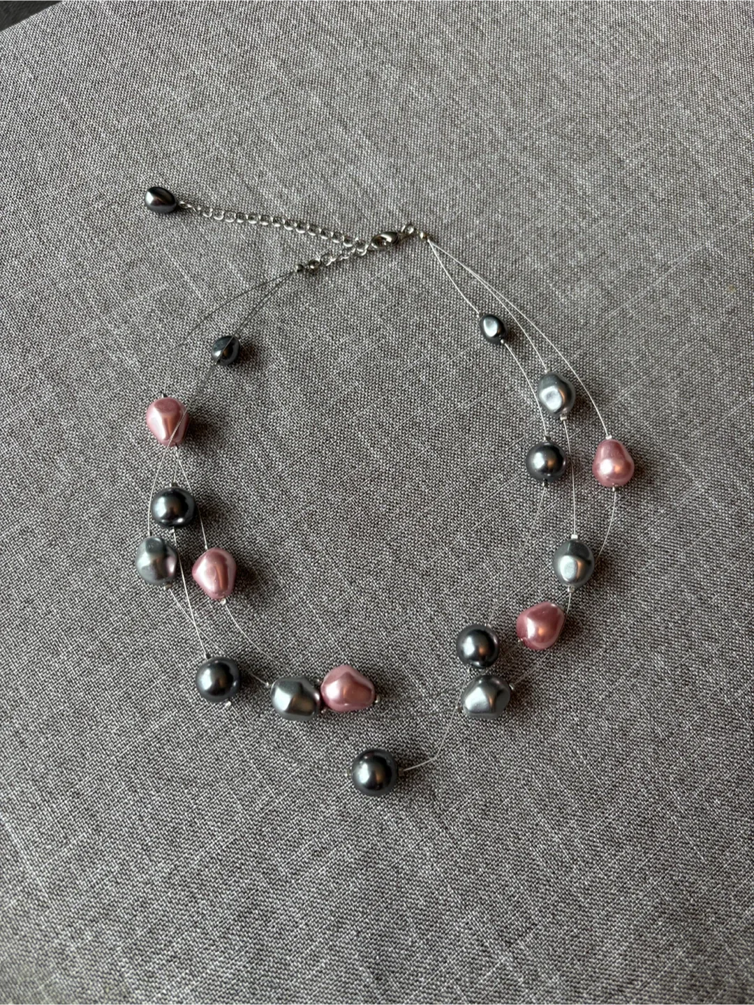 Pearl Necklace - Pink & Grey