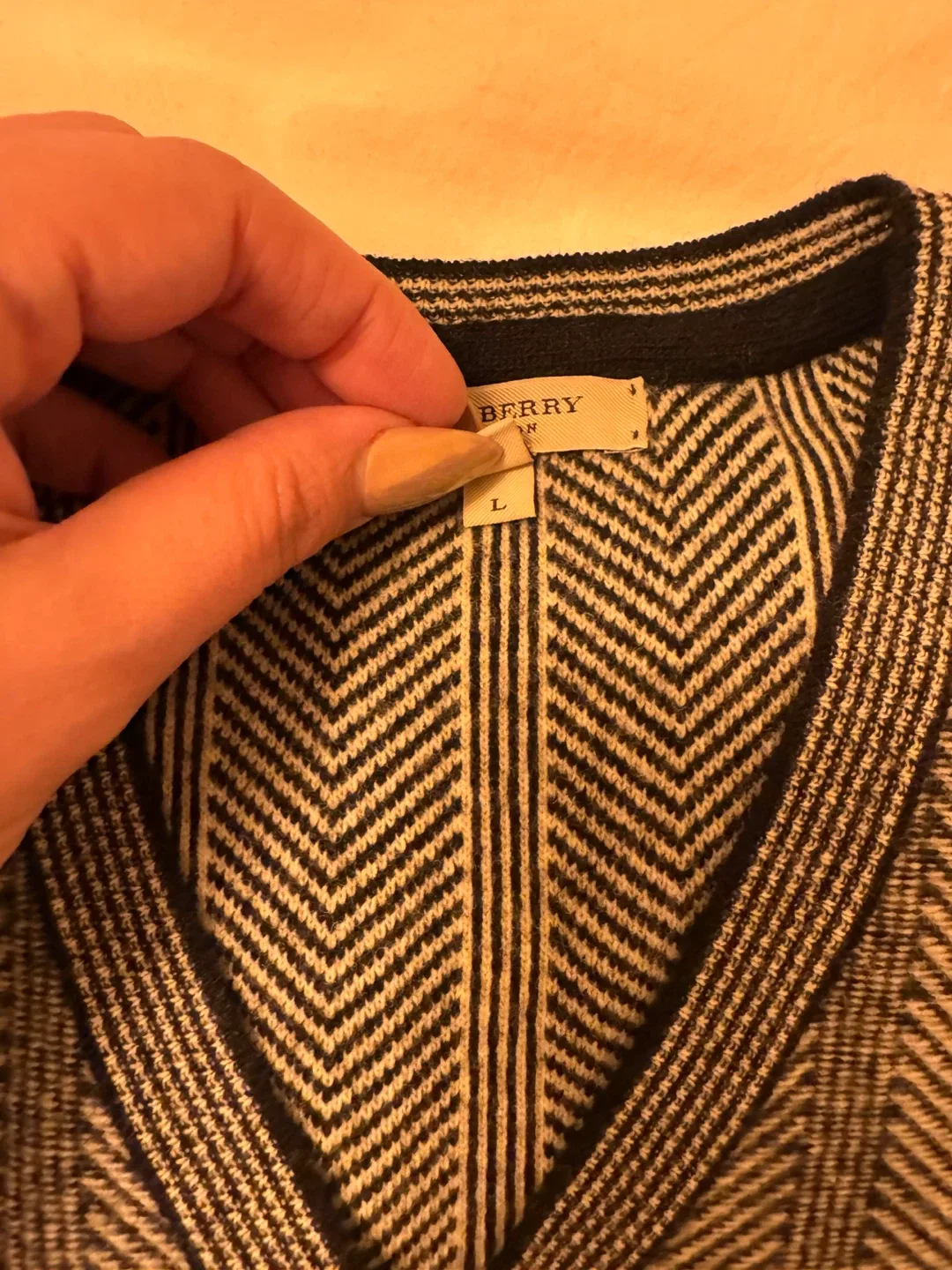 Burberry Wool V-Neck Sweater - Size L thumbnail
