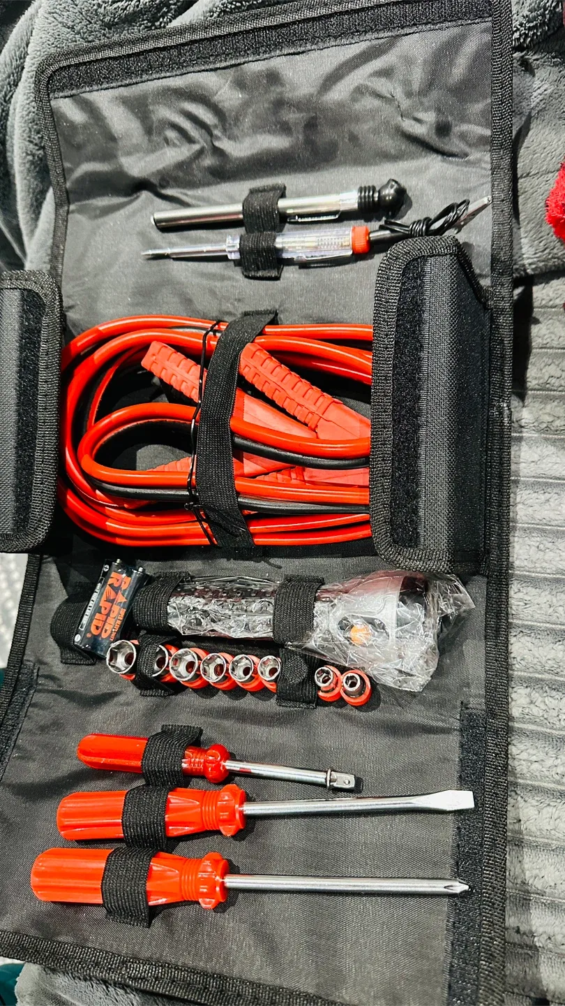 Car Emergency Tool Kit - Jumper Cables, Screwdrivers