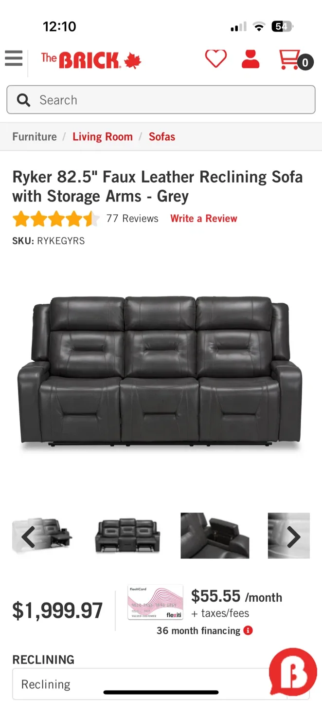 Ryker 82.5" Faux Leather Reclining Sofa - Grey image indicator(4)