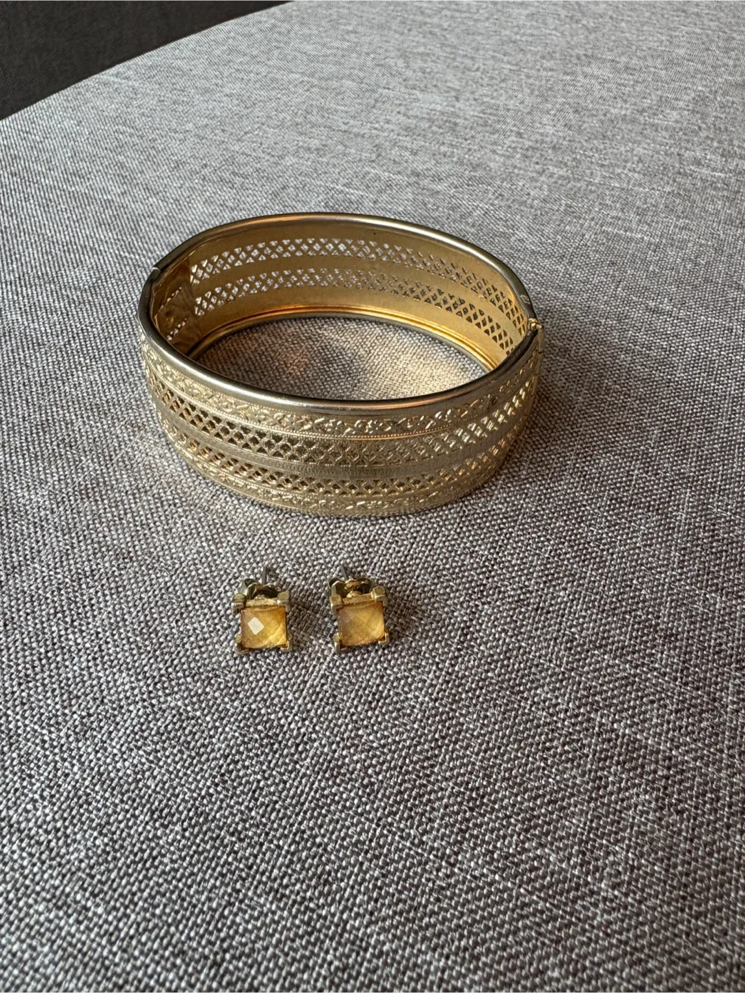 Gold Tone Bangle Bracelet and Earrings
