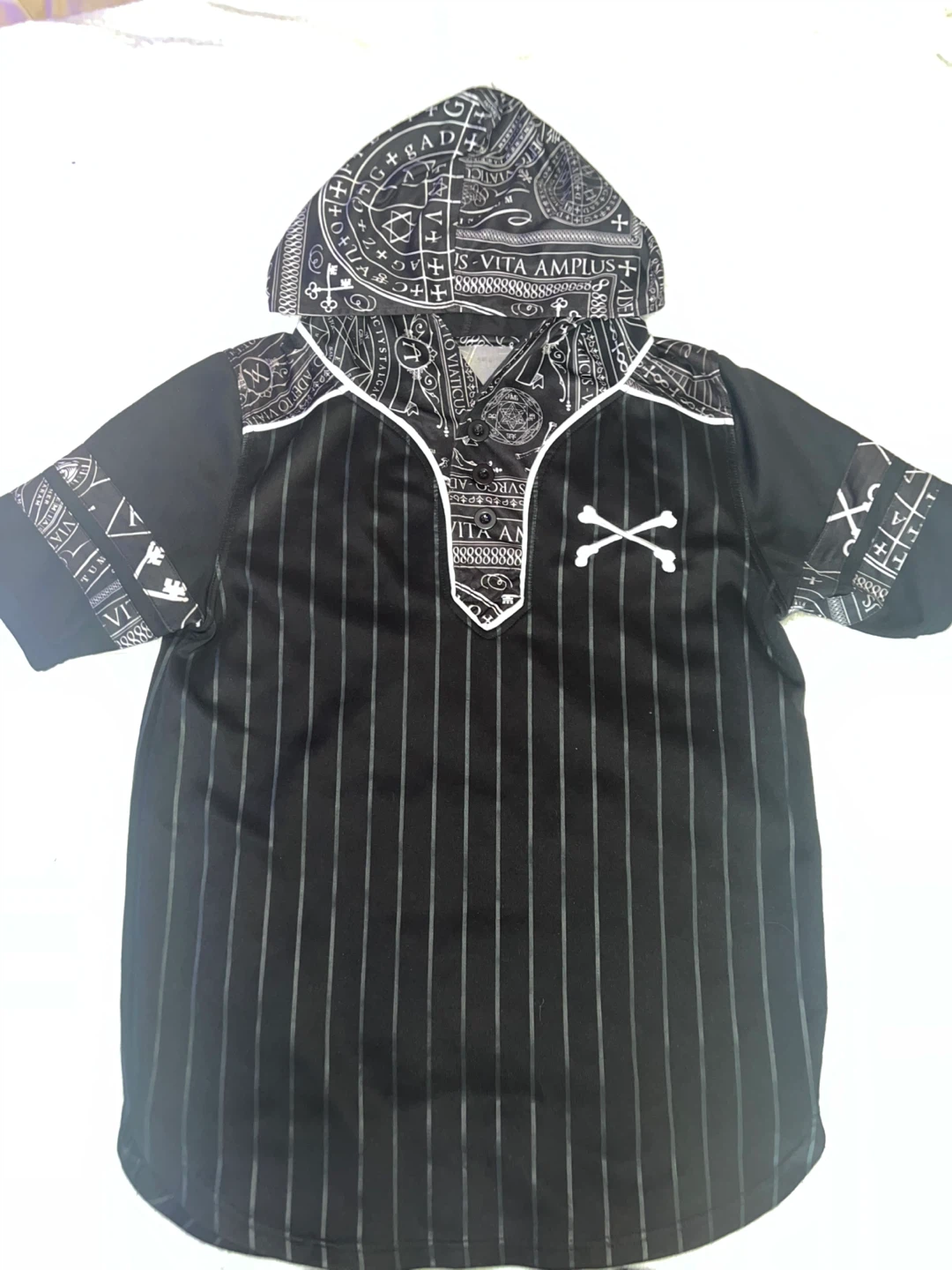 Black Striped Graphic Hoodie Shirt