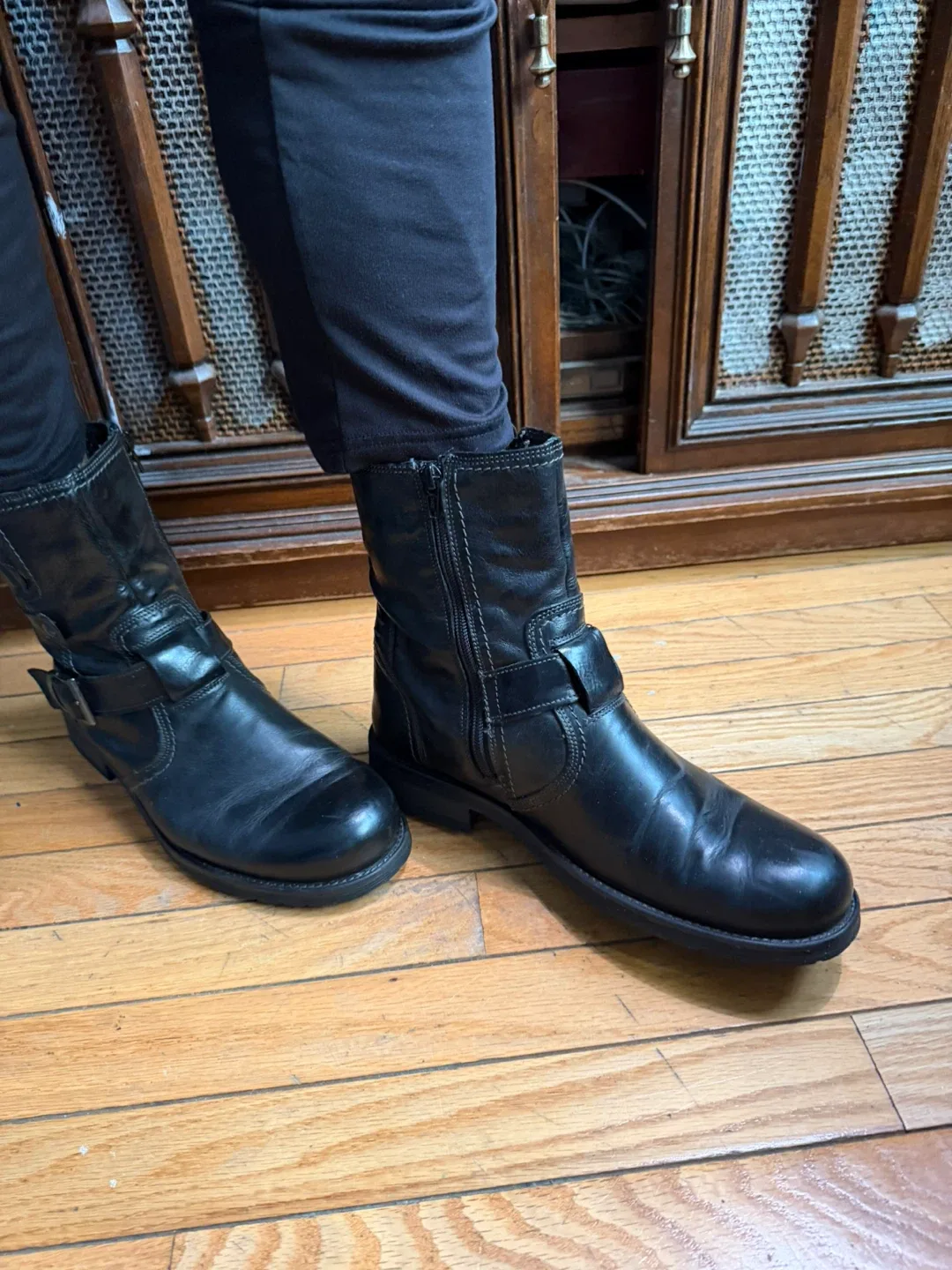 Black Leather Motorcycle Boots made in Italy by Bata image indicator(3)