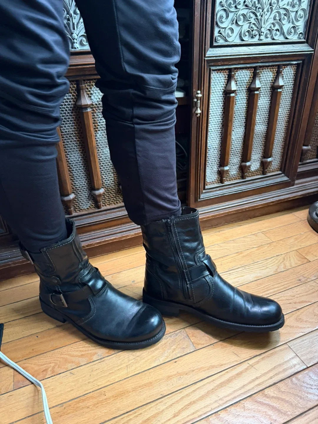Black Leather Motorcycle Boots made in Italy by Bata image indicator(2)