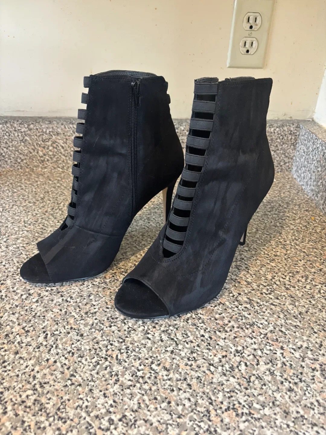 Black Peep-Toe Ankle Boots