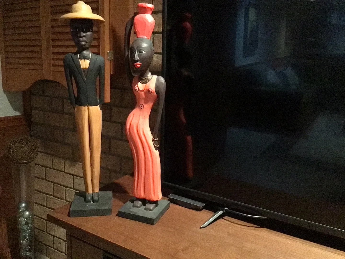 African Wood Carved Figurines - Set of 2