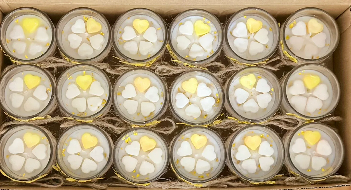 5Pcs, Small Handmade Candles - Yellow Floral & Jute image indicator(5)