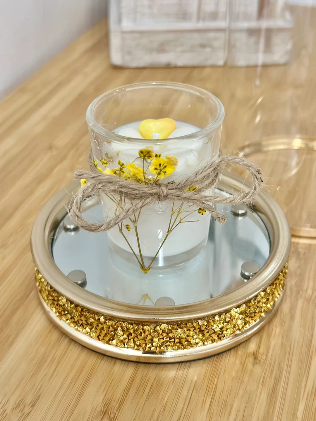 5Pcs, Small Handmade Candles - Yellow Floral & Jute image indicator(6)