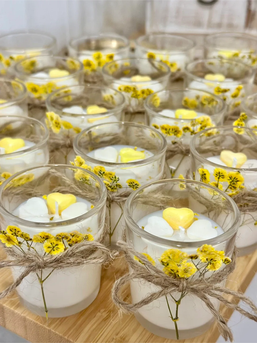 5Pcs, Small Handmade Candles - Yellow Floral & Jute image indicator(2)