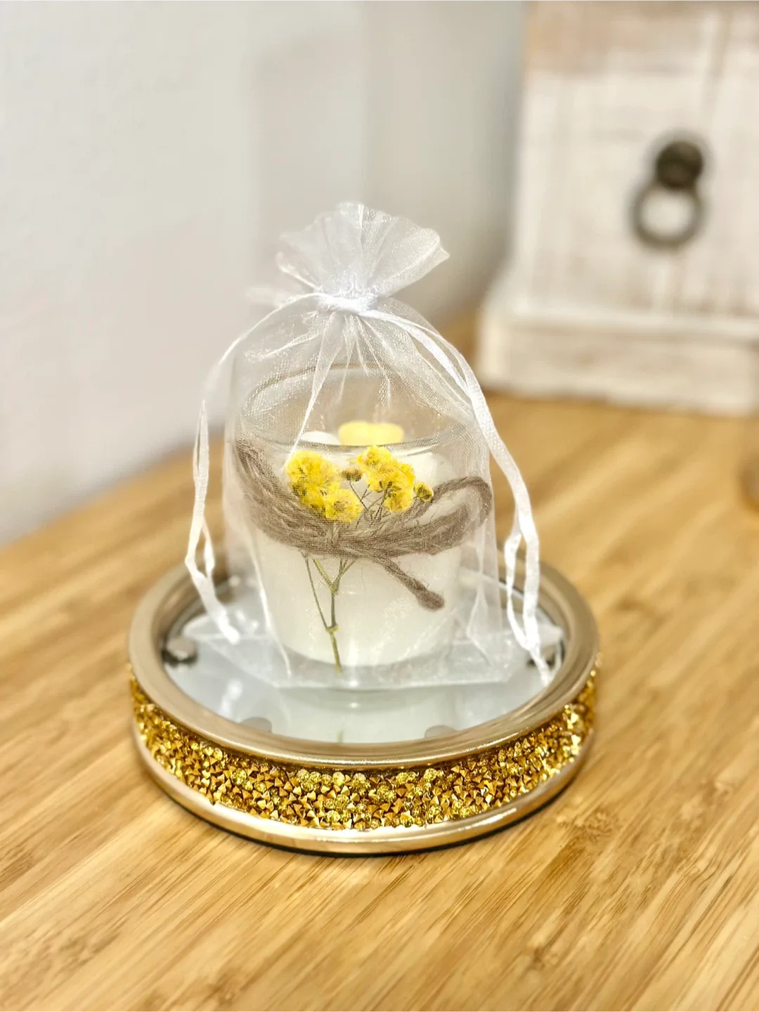 5Pcs, Small Handmade Candles - Yellow Floral & Jute image indicator(7)