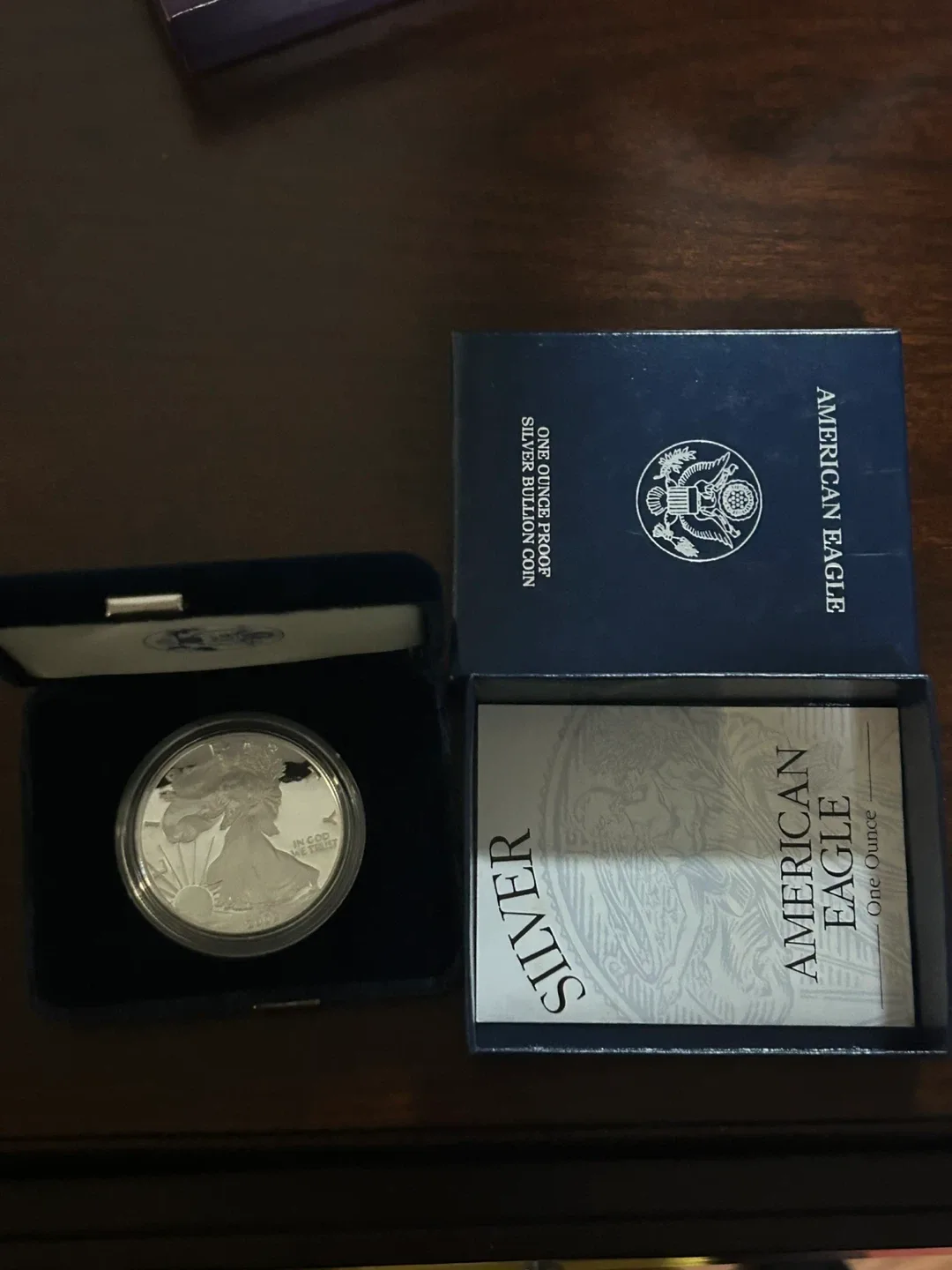 American Eagle One Ounce Silver proof Coa and box image indicator(2)