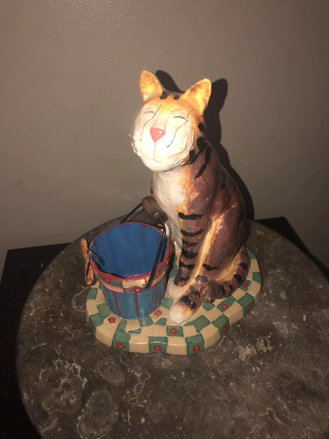 Cat Figurine with Bucket