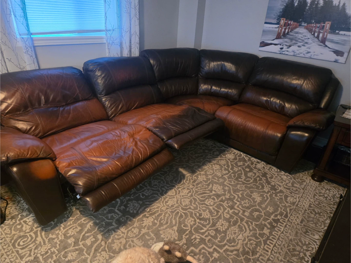 Brown Leather Sectional Sofa with Reclining Seats