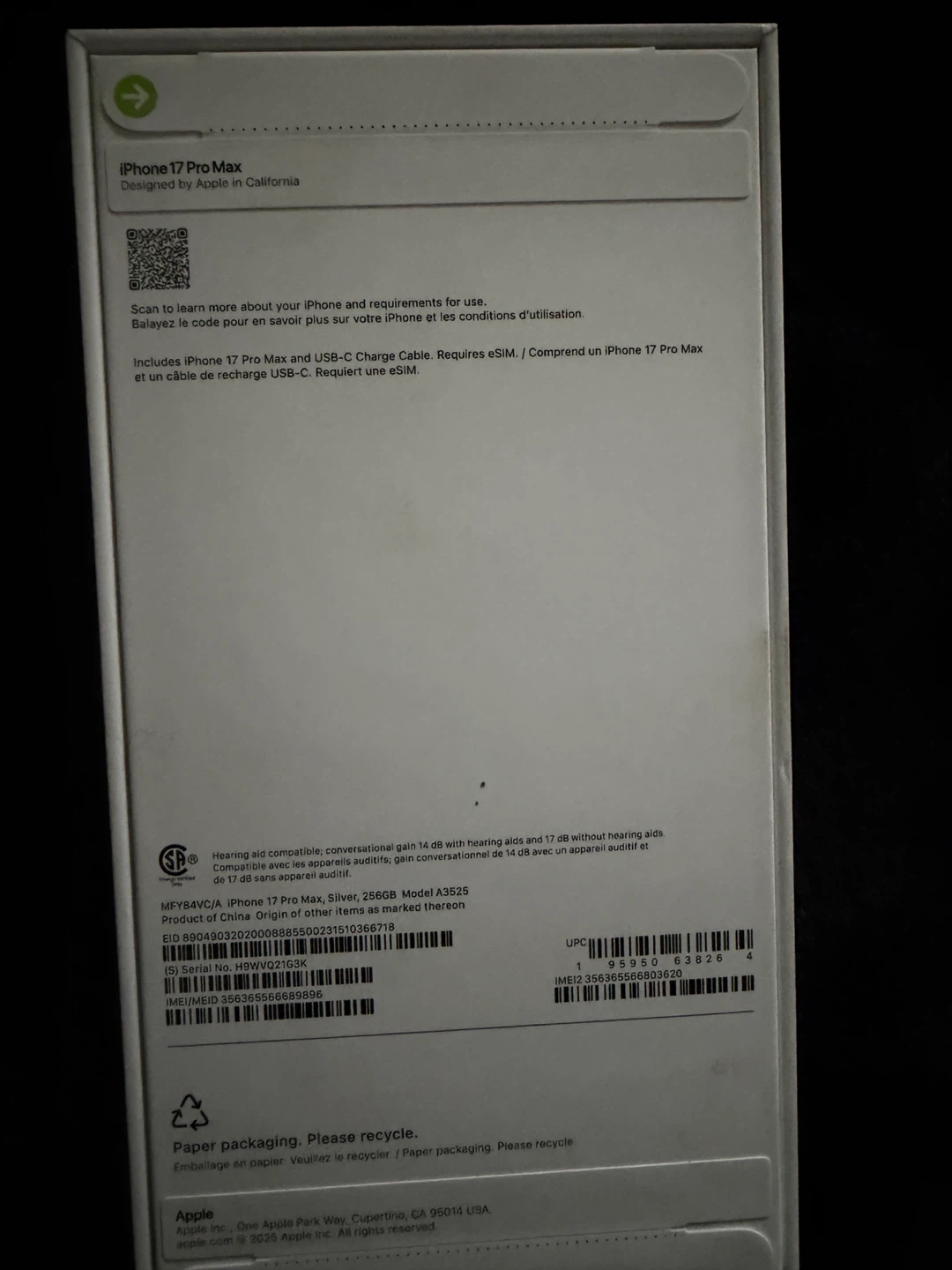 iPhone 17 Pro Max Silver, 256GB (New)