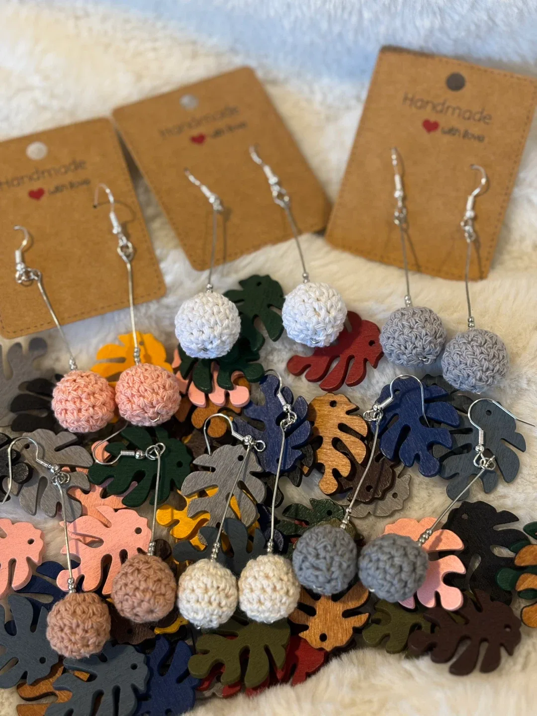 Handmade Crochet Ball Drop Earrings