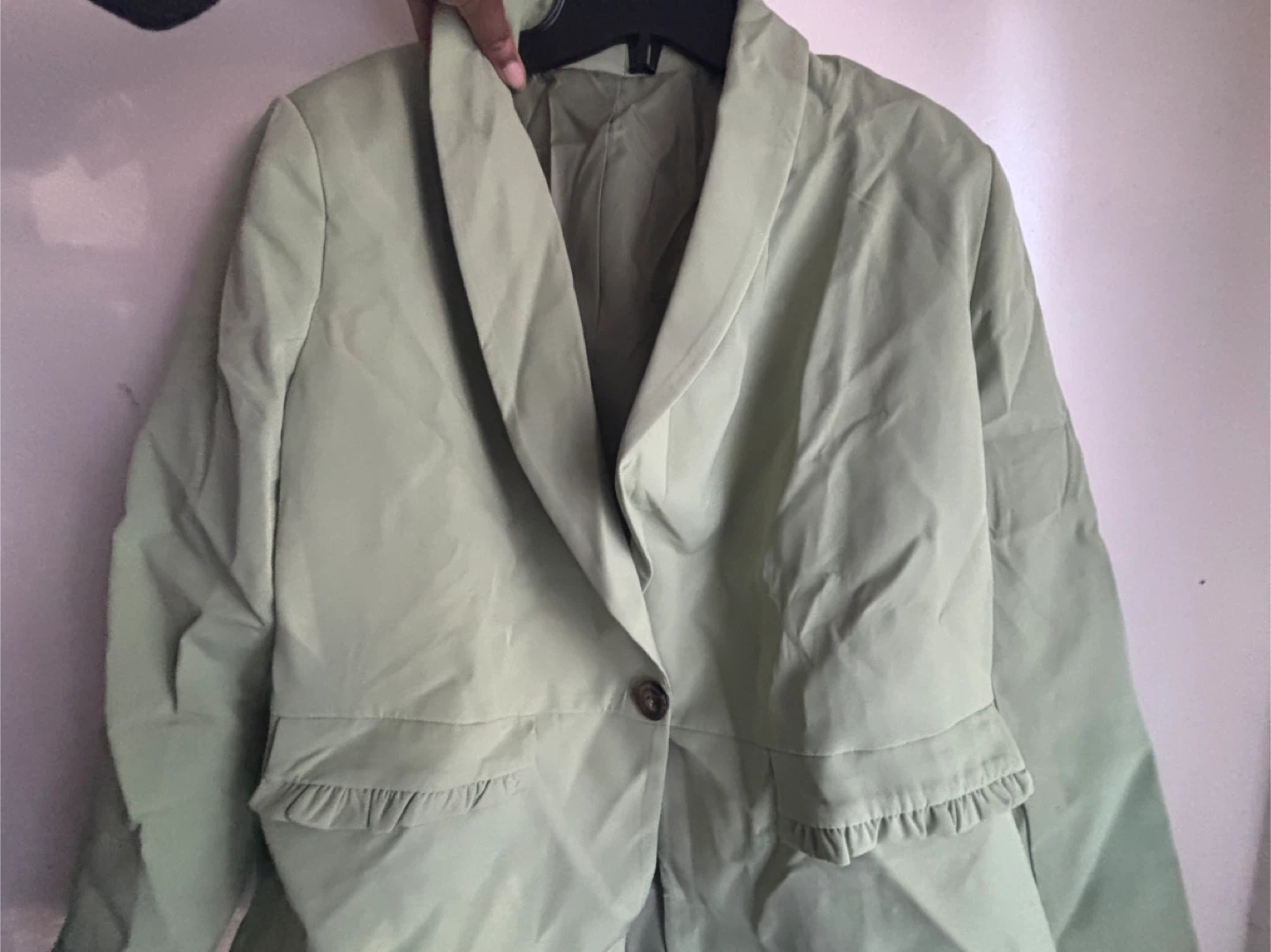 Green Blazer with Ruffle Detail