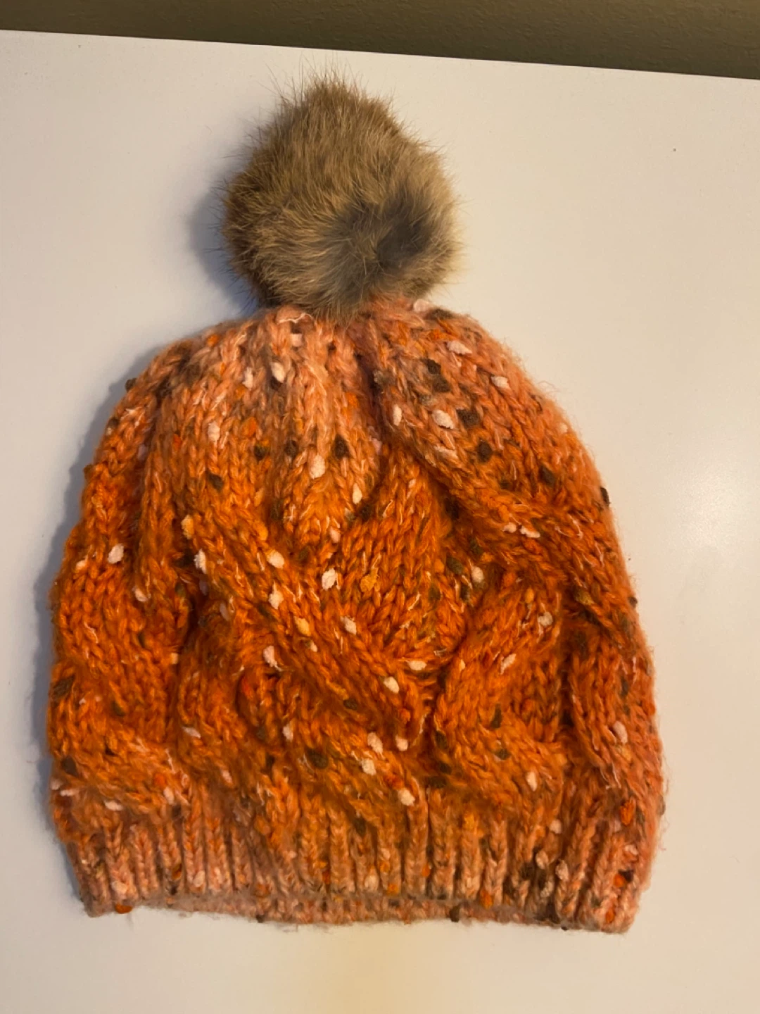 Orange Knit Beanie with Pom Pom