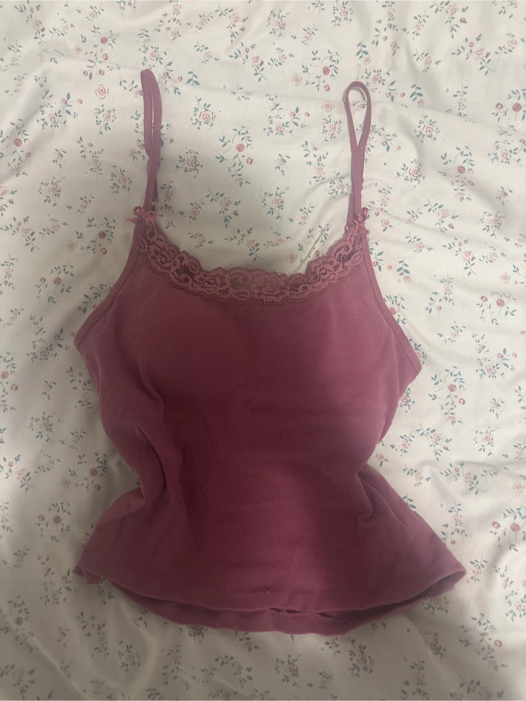 Y2K Pink Tank Top with Lace Trim