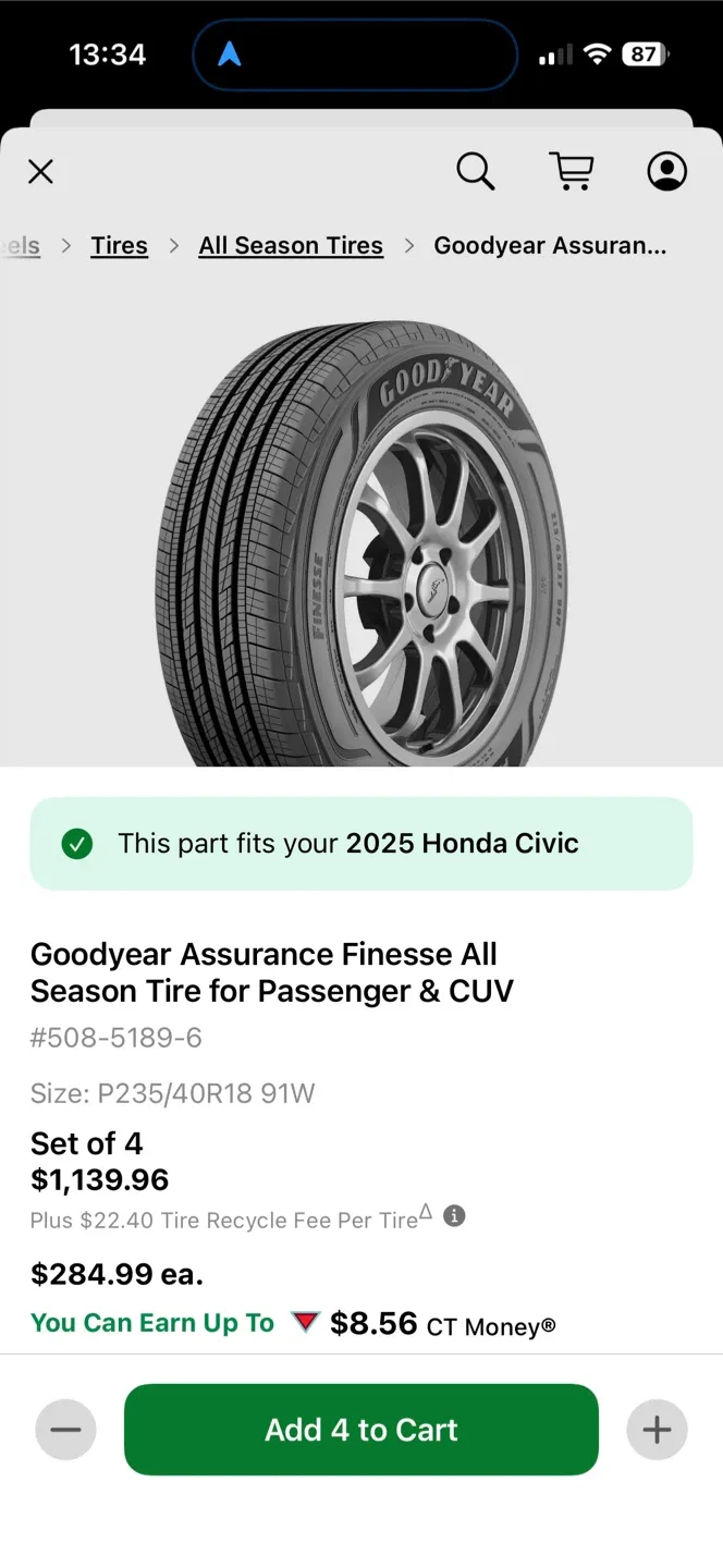 Goodyear Assurance Finesse All Season Tire 235/40R18 image indicator(4)