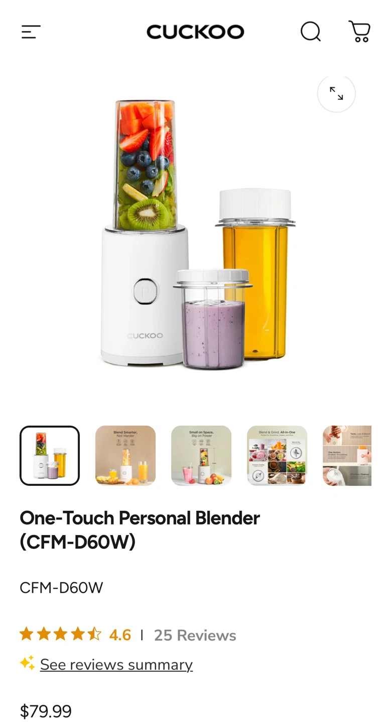 (New)Cuckoo D60W One-Touch Personal Blender