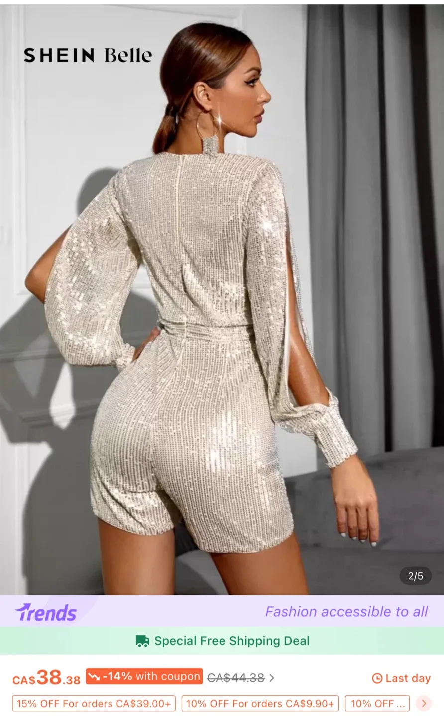 Sequin Split Sleeve Romper image indicator(3)
