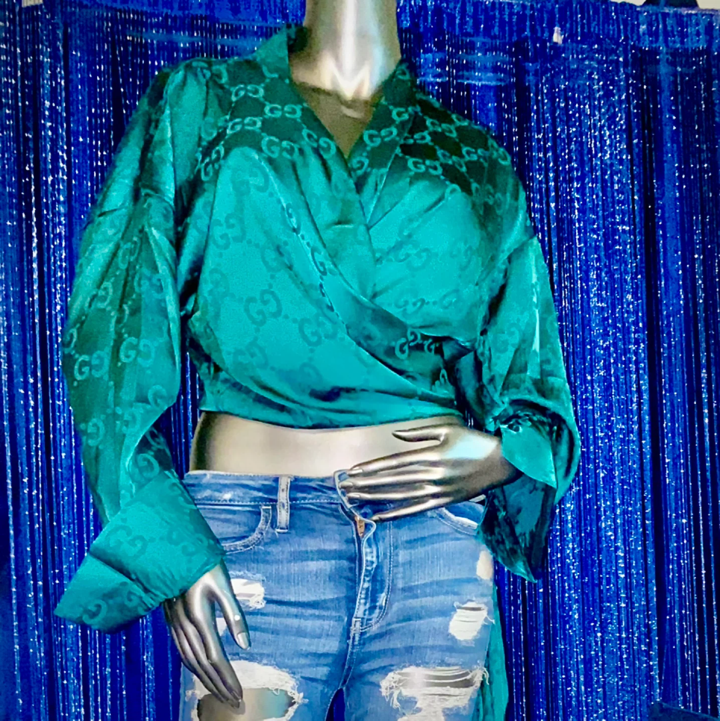 Gucci Green Silk Blend Wrap Top - photo 2