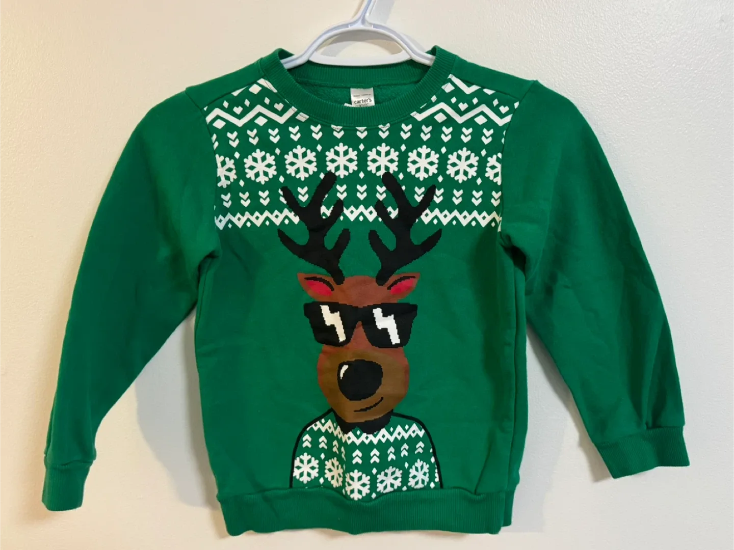 Carter's Kid Green Reindeer Christmas Sweater - Size 6 thumbnail