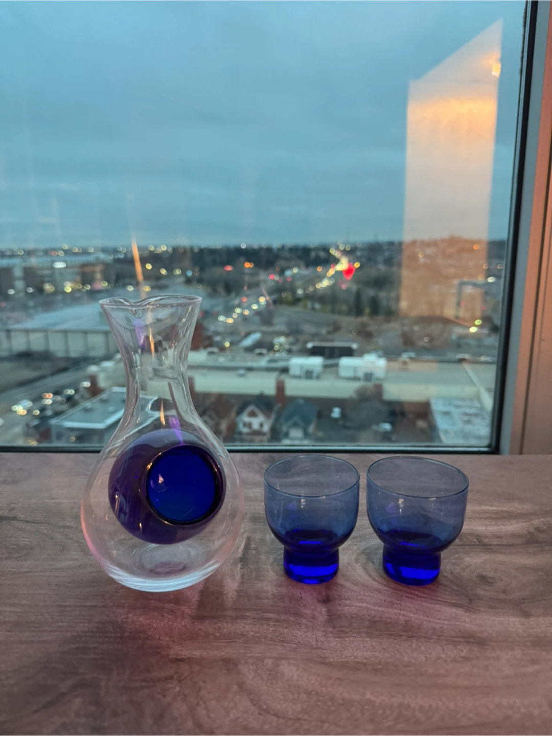 Blue Glass Sake Set with Carafe