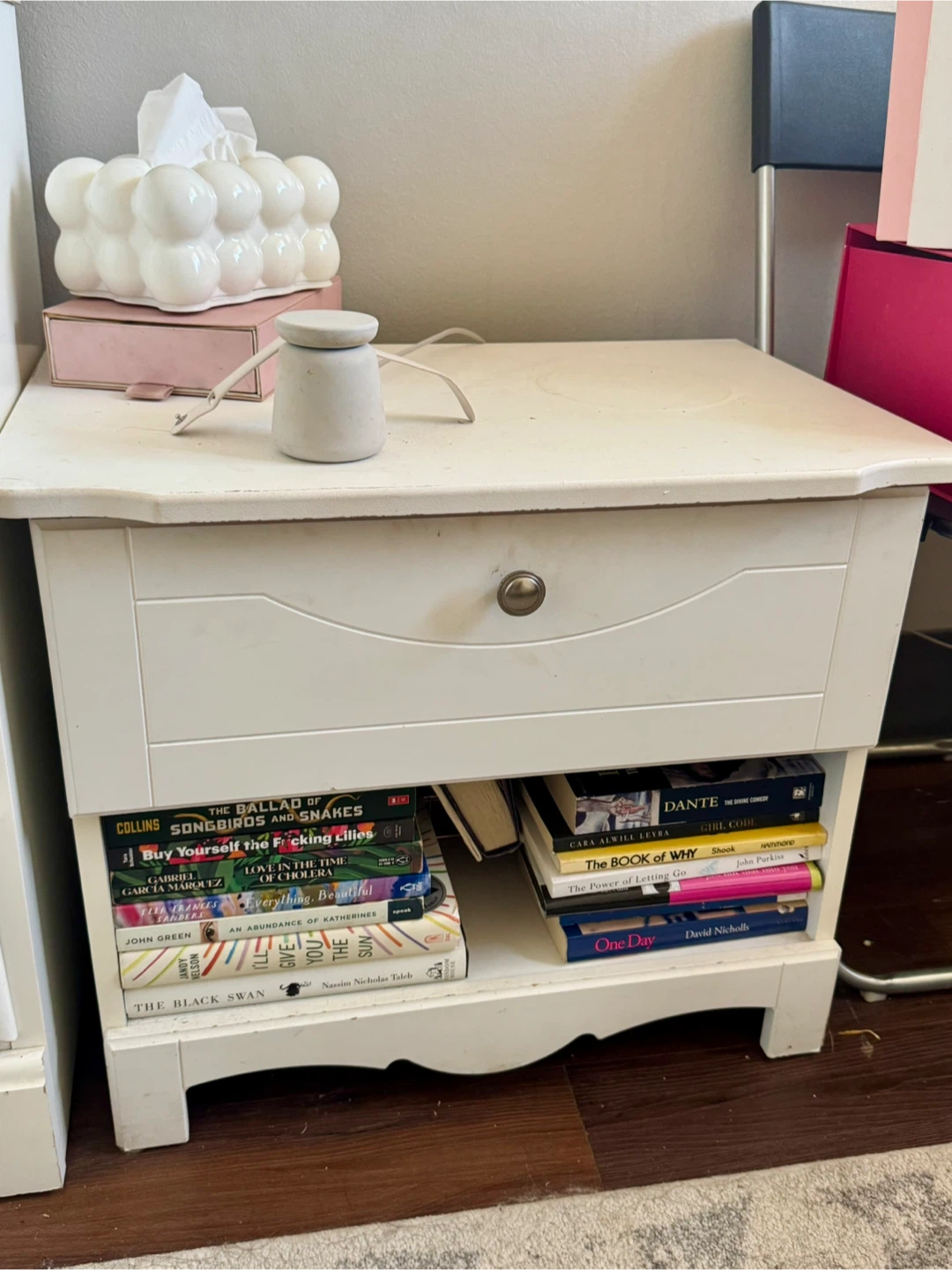 White Bedside Table with Drawer