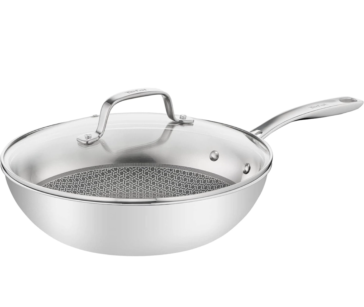 T-Fal Coated Stainless Steel Wok Pan with lid, 30cms