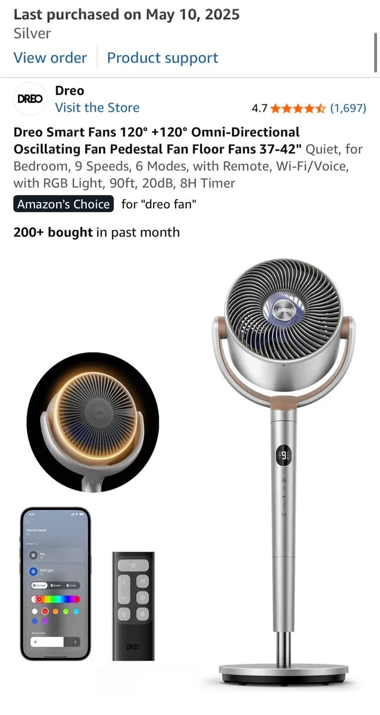 Dreo Smart Oscillating Pedestal Fan,silver